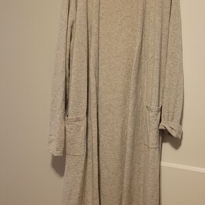 Cozy Light Gray Open Front Cardigan Duster